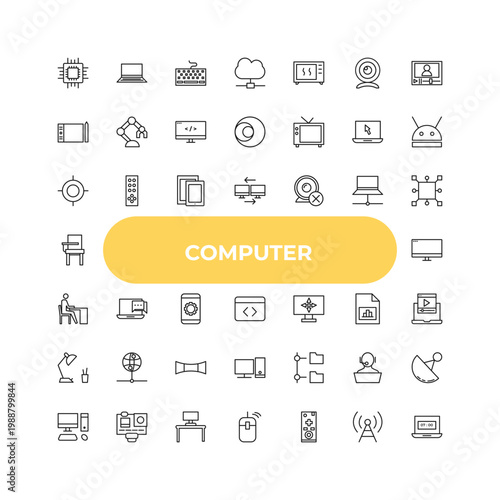 outline computer icons set - calibrate, online chat, connected folder data. editable vector for web and mobile ui