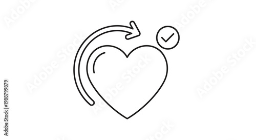 Heart with Refresh Arrow and Check Mark Icon: Love, Care, and Renewal Concept