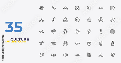 outline culture icons set - portuguese, chimp face of brazil, maracas couple. editable vector for web and mobile ui