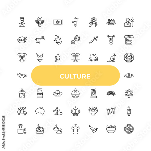 outline culture icons set - chimp face of brazil, turron, beef and garlic. editable vector for web and mobile ui