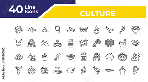 outline culture icons set - female bikini piece, meat pie, horse head. editable vector for web and mobile ui