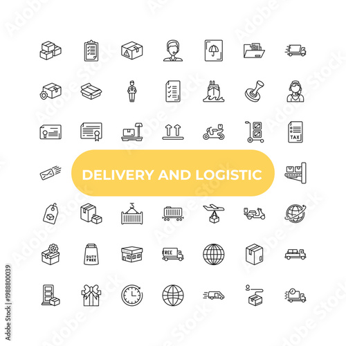 outline delivery and logistic icons set - waybill, boxes, worldwide. editable vector for web and mobile ui