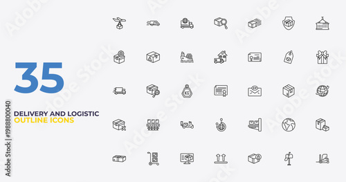 outline delivery and logistic icons set - home delivery, delivery x ray, forklift. editable vector for web and mobile ui