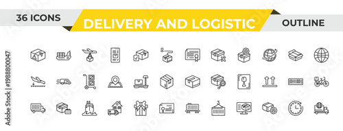 outline delivery and logistic icons set - charter, delivery weighing, ocean transportation. editable vector for web and mobile ui