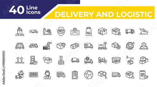 outline delivery and logistic icons set - pallet, side up, home delivery. editable vector for web and mobile ui