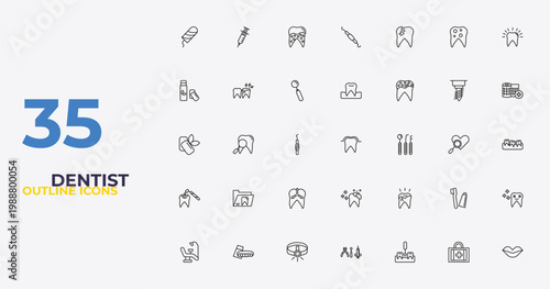 outline dentist icons set - occlusal, broken tooth, mouth. editable vector for web and mobile ui