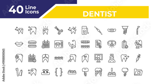 outline dentist icons set - mouth, bacteria in mouth, toothbrushes. editable vector for web and mobile ui