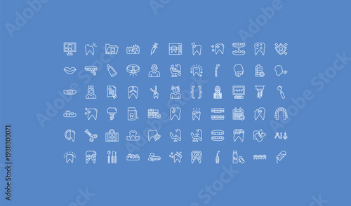 outline dentist icons set - dental filling, examination, plaque. editable vector for web and mobile ui