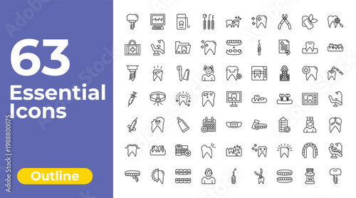 outline dentist icons set - dentist tools, overdenture, examination. editable vector for web and mobile ui