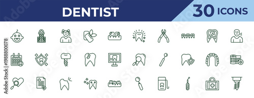 outline dentist icons set - white teeth, dental appointment, check up. editable vector for web and mobile ui