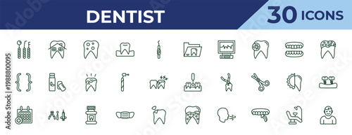 outline dentist icons set - dental folder, brackets, medical appointment. editable vector for web and mobile ui