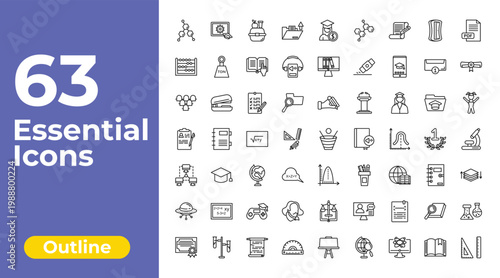 outline education icons set - open file, online library, florence flask. editable vector for web and mobile ui