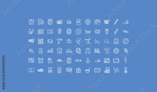 outline education icons set - international, sheet, library books. editable vector for web and mobile ui