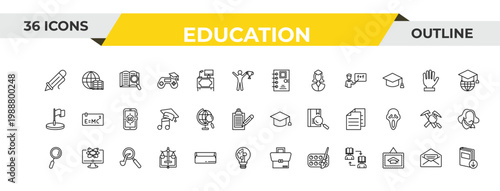 outline education icons set - school agenda, geography, sherlock holmes. editable vector for web and mobile ui