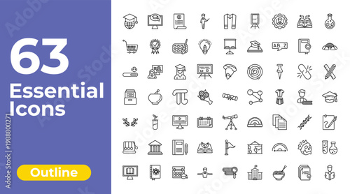 outline education icons set - teacher with stick, board, chemical test tube. editable vector for web and mobile ui