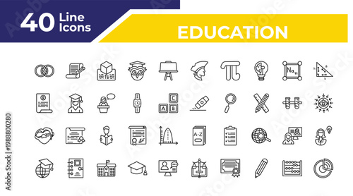 outline education icons set - application form, quasimodo, international graduate. editable vector for web and mobile ui