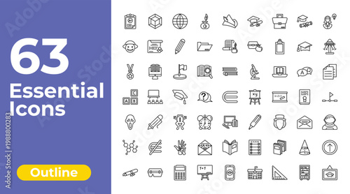 outline education icons set - ink, parchment, top. editable vector for web and mobile ui