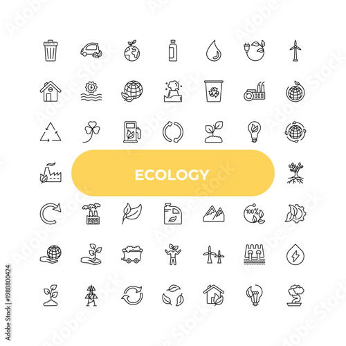 outline ecology icons set - recyclable, pollution, eco turbine. editable vector for web and mobile ui