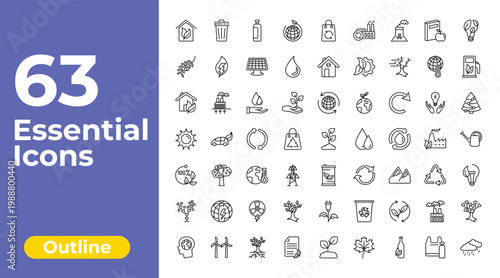 outline ecology icons set - eco, green home, tree of love. editable vector for web and mobile ui