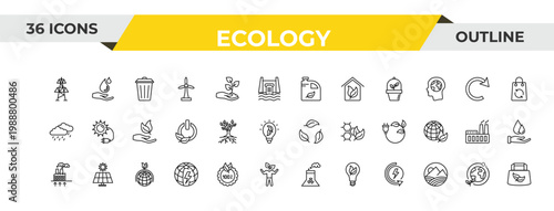 outline ecology icons set - biodiesel, tree and roots, sustainability. editable vector for web and mobile ui