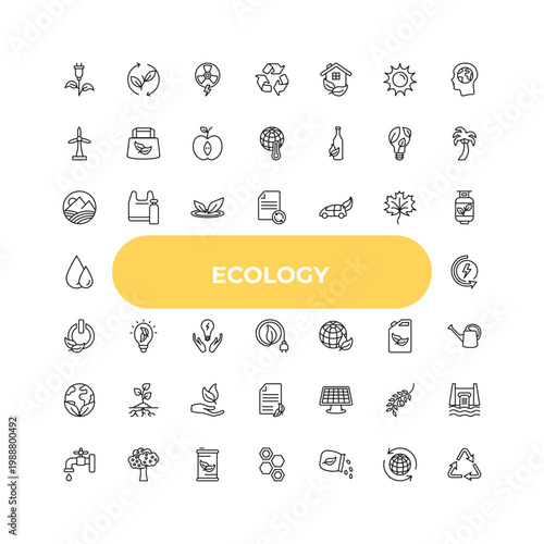 outline ecology icons set - landscape image, eco light, solar energy. editable vector for web and mobile ui