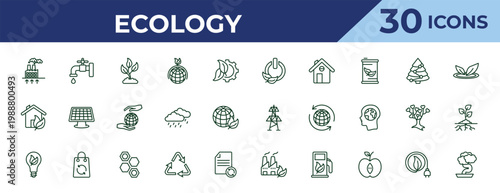outline ecology icons set - green power, eco house, green energy. editable vector for web and mobile ui