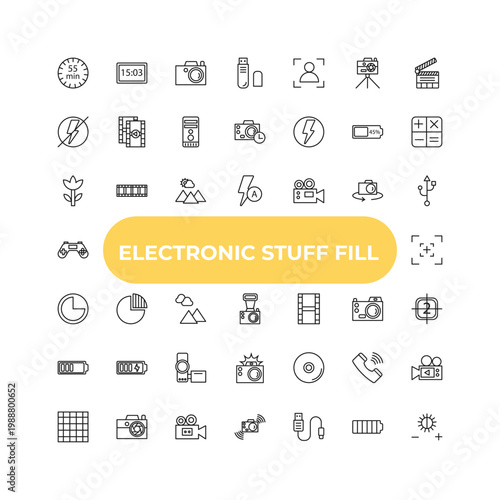 outline electronic stuff fill icons set - ro, quarter, compact disc. editable vector for web and mobile ui