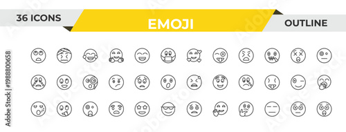 outline emoji icons set - love emoji, worried emoji, shocked editable vector for web and mobile ui