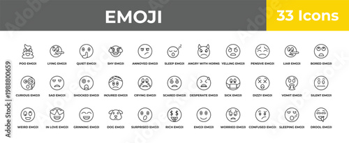 outline emoji icons set - shocked emoji, in love emoji, drool editable vector for web and mobile ui