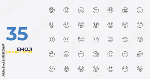 outline emoji icons set - sweating emoji, disappointed emoji, drool editable vector for web and mobile ui