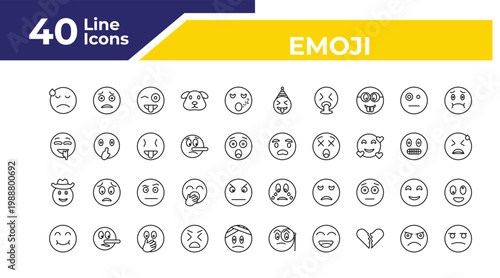 outline emoji icons set - drool emoji, cowboy hat emoji, smile editable vector for web and mobile ui