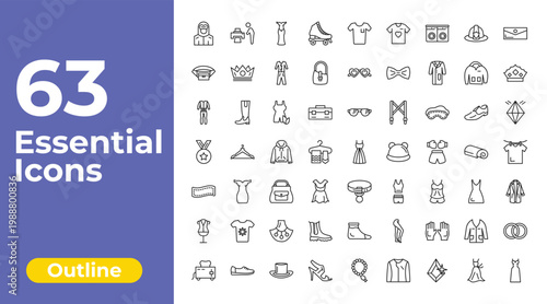 outline fashion collection. icons set - roller skater, heart eyeglasses, fiance. editable vector for web and mobile ui