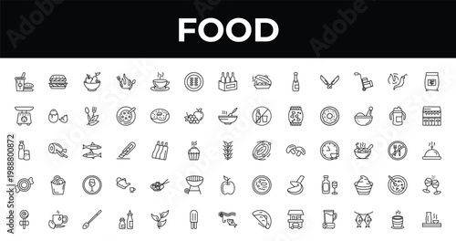 outline food icons set - guotie, cafe bar, condiment. editable vector for web and mobile ui