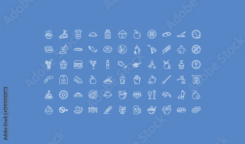 outline food icons set - fruit, no drinking, fried eggs. editable vector for web and mobile ui