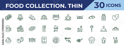 outline food collection. thin icons set - hot drinks, beers, spicy food. editable vector for web and mobile ui