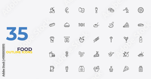 outline food icons set - mantou, cooking mitts, protein container. editable vector for web and mobile ui