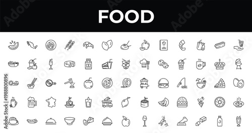 outline food icons set - slot, grill, empty bowl. editable vector for web and mobile ui