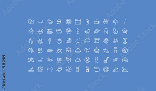 outline food icons set - recycling bottles, bitten ice cream, donuts. editable vector for web and mobile ui