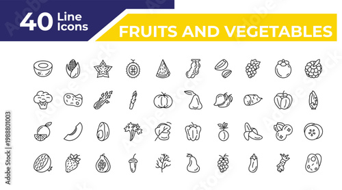 outline fruits and vegetables icons set - cauliflower, orange, pomegranate. editable vector for web and mobile ui