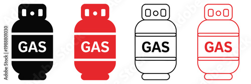 Gas Cylinder Icons Set Industrial Fuel Storage Bottles Black Red Outline Style Vector Illustration Collection Isolated Background