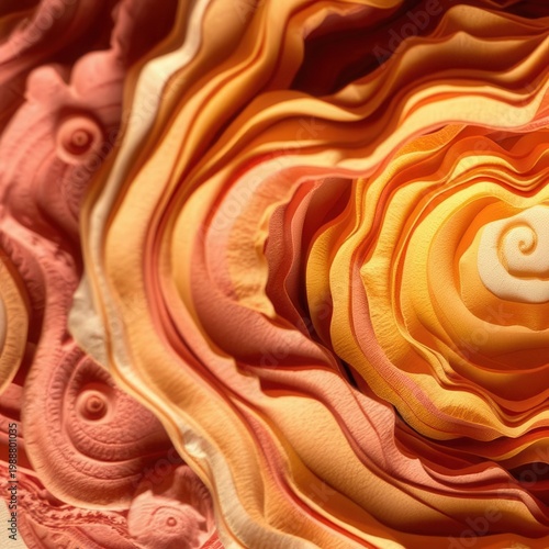 Textured Paper Layers With Soft Curves and Lively Sculptural Composition in Shades of Orange and Gold
