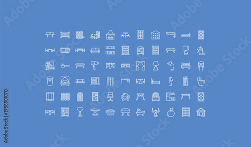 outline furniture & household icons set - armoire, chest, shelf. editable vector for web and mobile ui