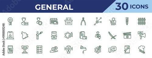 outline general icons set - nippers, business incubator, ecommerce platform. editable vector for web and mobile ui