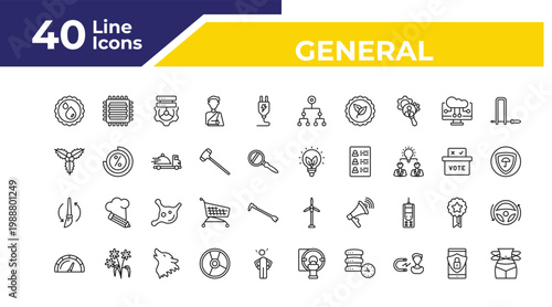 outline general icons set - mistletoe leaves, brush history, credit rating. editable vector for web and mobile ui