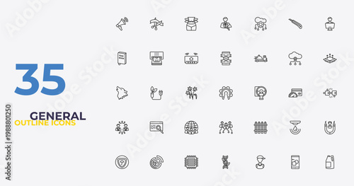 outline general icons set - digital banking, wooden fence, engine oil. editable vector for web and mobile ui