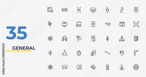 outline general icons set - distance learning, nail puller, team target. editable vector for web and mobile ui