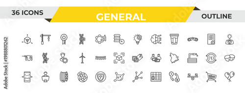 outline general icons set - fintech innovation, party decoration, filament. editable vector for web and mobile ui
