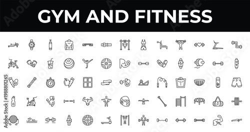 outline gym and fitness icons set - athletic strap, fitness bracelet, fitness watch. editable vector for web and mobile ui