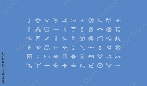 outline gym and fitness icons set - anatomy, barbell weightlifting, stretching leg exercise. editable vector for web and mobile ui