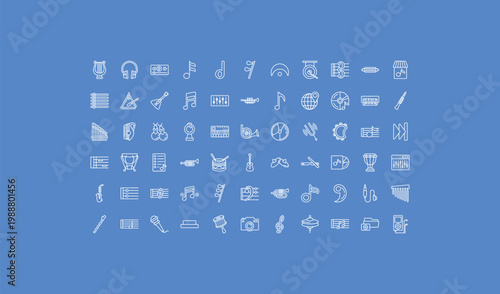 outline music icons set - fermata, et, half note. editable vector for web and mobile ui